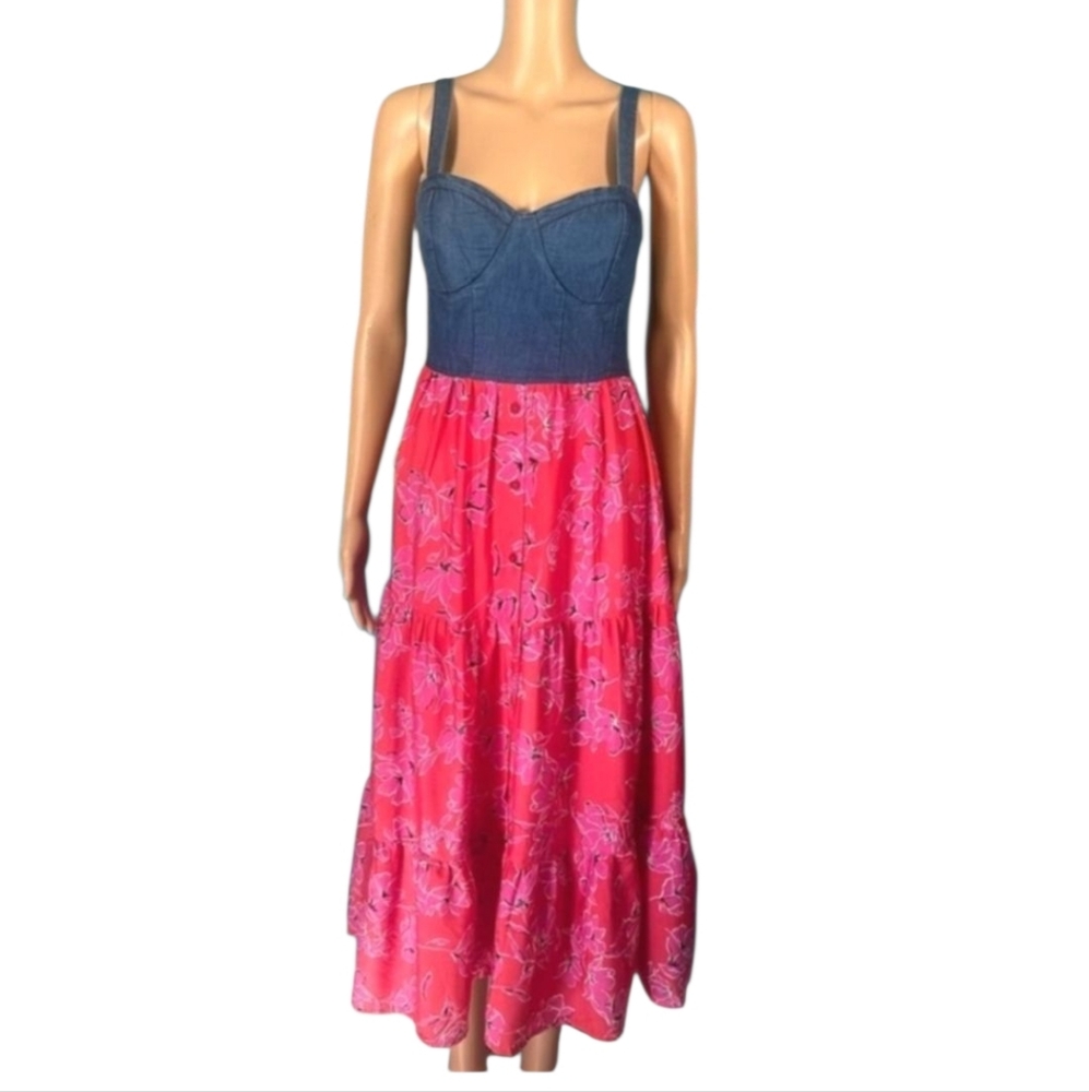 BOG Collection Denim and Pink Floral Dress